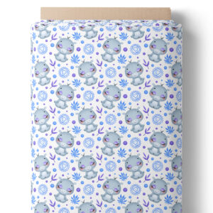 Petit hippopotame bleu et fleurs