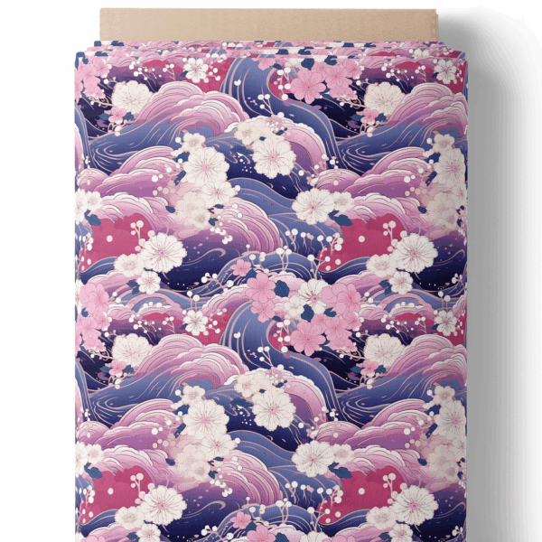 Fleurs de cerisiers sur vagues pourpres