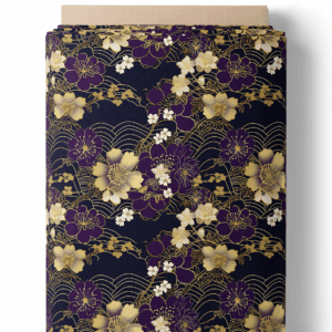 Fleurs dorées et violettes sur vagues japonaises