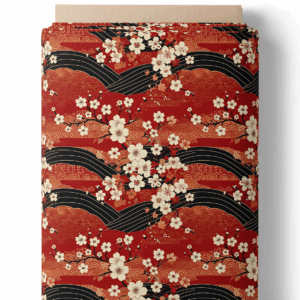 Vagues rouges et fleurs de cerisier