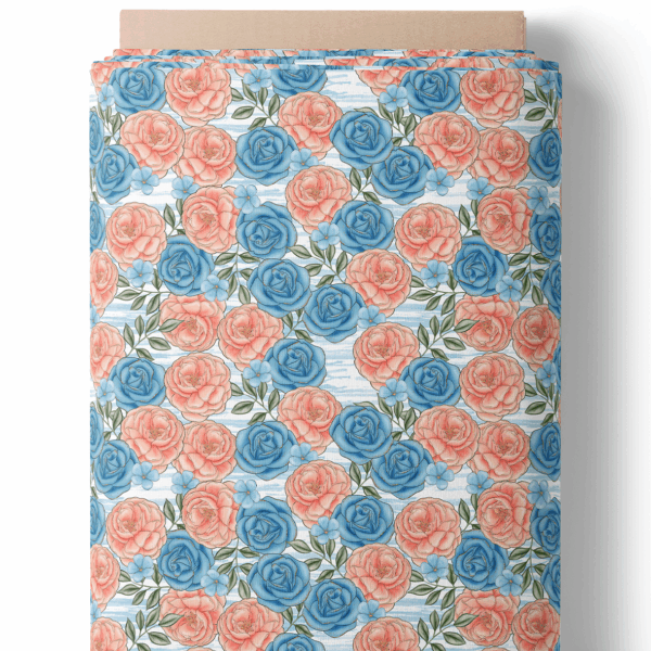 Roses et fleurs vintage bleu et corail
