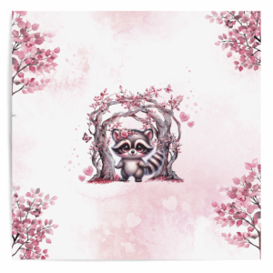 Pink woodland - Panneau central - Raton laveur