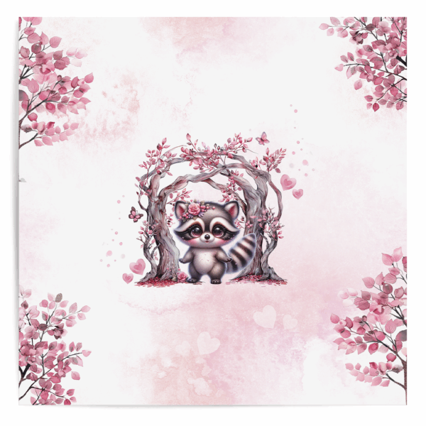 Pink woodland - Panneau central - Raton laveur
