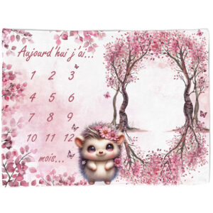 Pink woodland - Panneau étape/mois 75x100 - Hérisson