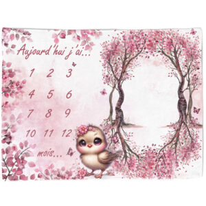 Pink woodland - Panneau étape/mois 75x100 - Oiseau