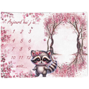Pink woodland - Panneau étape/mois 75x100 - Raton laveur