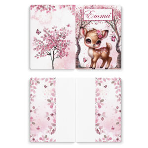 Pink woodland - Prêt à coudre protège carnet de santé - Biche