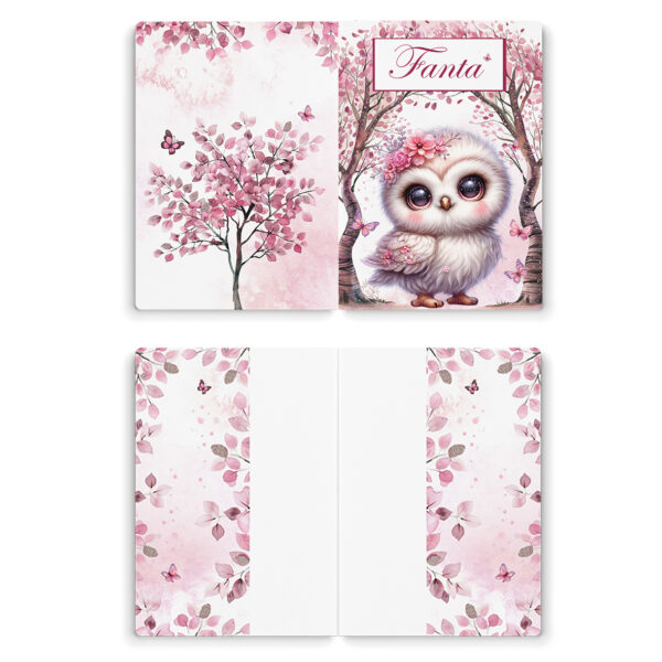 Pink woodland - Prêt à coudre protège carnet de santé - Hibou