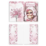 Pink woodland - Prêt à coudre protège carnet de santé - Oiseau