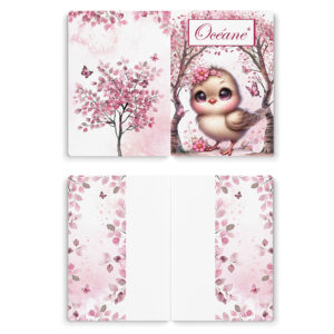 Pink woodland - Prêt à coudre protège carnet de santé - Oiseau