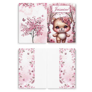 Pink woodland - Prêt à coudre protège carnet de santé - Ours