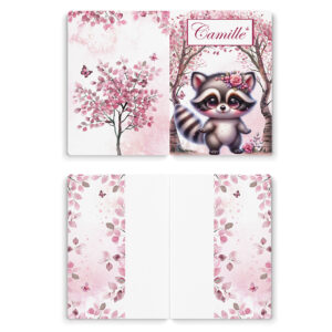 Pink woodland - Prêt à coudre protège carnet de santé - Raton laveur