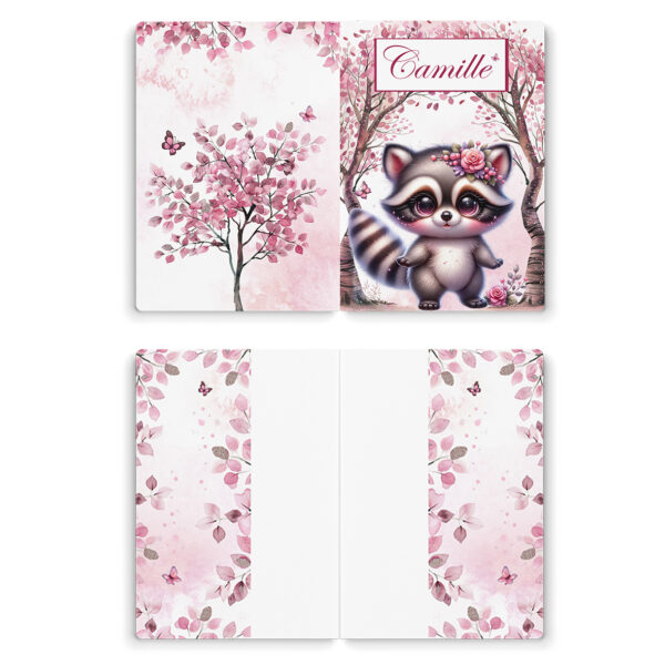Pink woodland - Prêt à coudre protège carnet de santé - Raton laveur