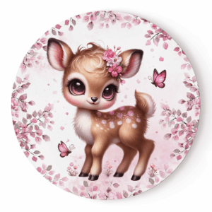 Pink woodland - Panneau rond plein - Biche