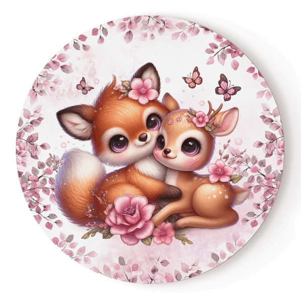 Pink woodland - Panneau rond plein - Câlin