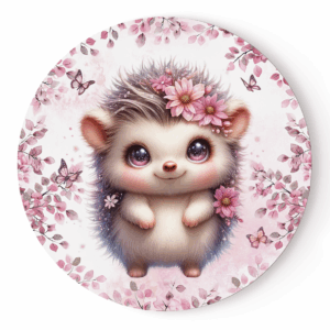 Pink woodland - Panneau rond plein - Hérisson
