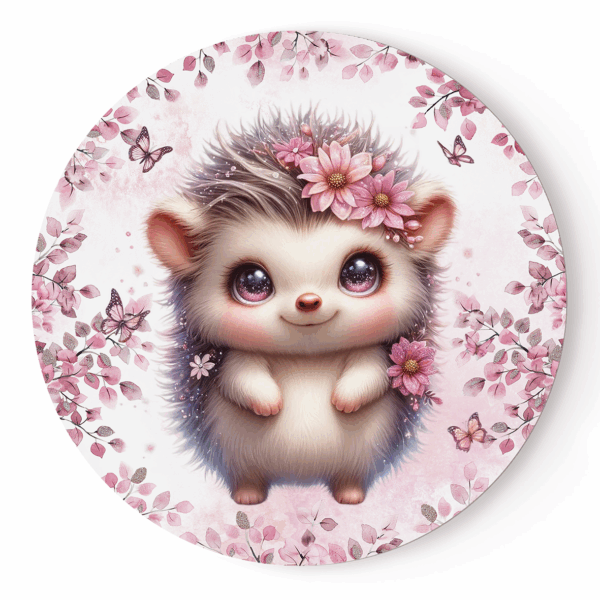 Pink woodland - Panneau rond plein - Hérisson