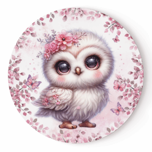 Pink woodland - Panneau rond plein - Hibou