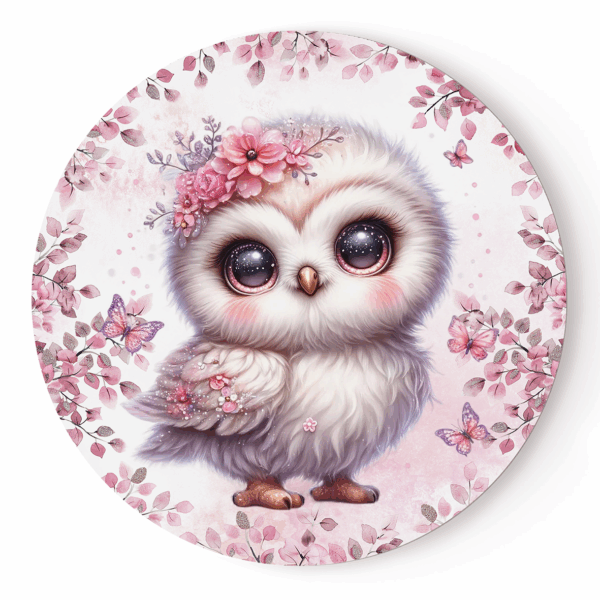 Pink woodland - Panneau rond plein - Hibou