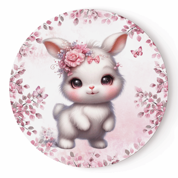 Pink woodland - Panneau rond plein - Lapin