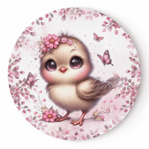 Pink woodland - Panneau rond plein - Oiseau