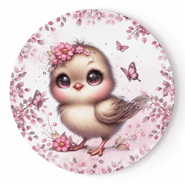 Pink woodland - Panneau rond plein - Oiseau