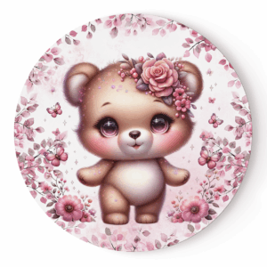Pink woodland - Panneau rond plein - Ours