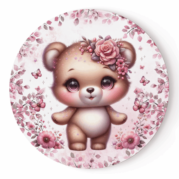 Pink woodland - Panneau rond plein - Ours (en stock)