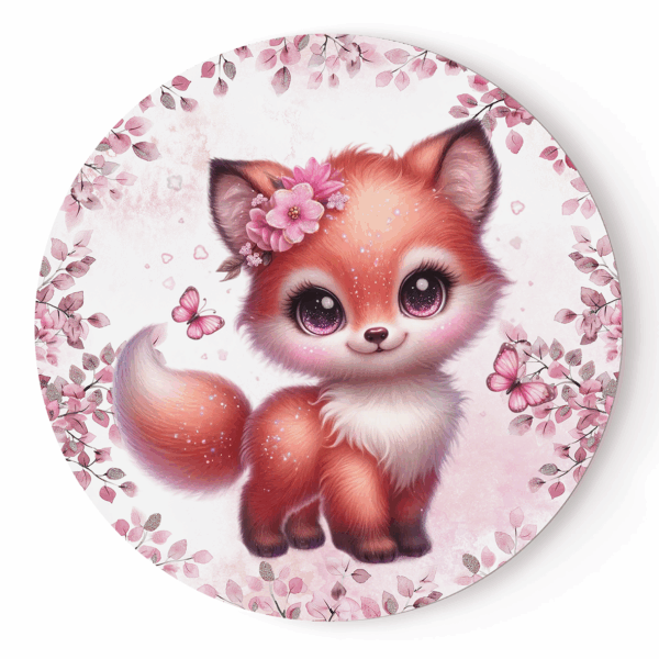 Pink woodland - Panneau rond plein - Renarde