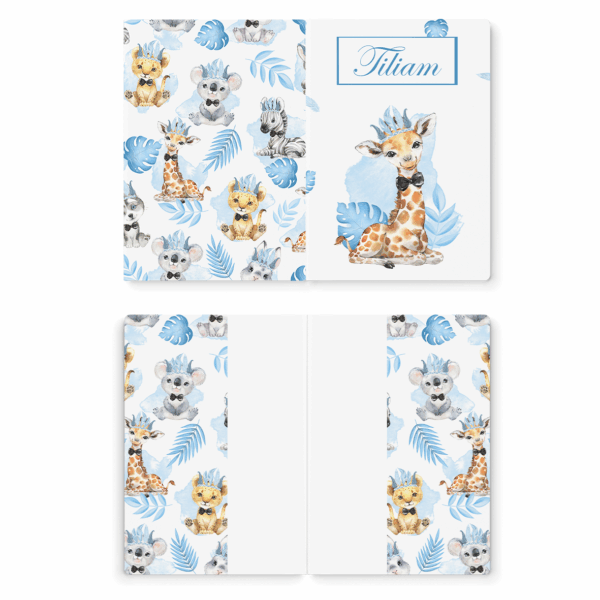 Baby animal's bleu - Prêt à coudre protège carnet de santé - Girafe
