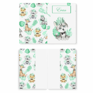 Baby animal's vert - Prêt à coudre protège carnet de santé - Loup