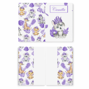 Baby animal's violet - Prêt à coudre protège carnet de santé - Loup