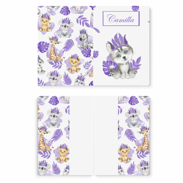 Baby animal's violet - Prêt à coudre protège carnet de santé - Loup