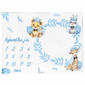 Baby animal's bleu  - Panneau étape/mois 75x100