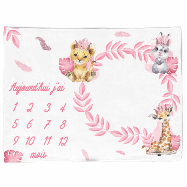 Baby animal's rose - Panneau étape/mois 75x100