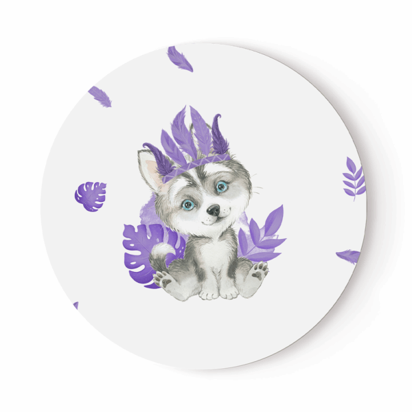 Baby animal's violet - Panneau rond plein - Loup