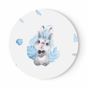 Baby animal's bleu - Panneau rond plein - Lapin