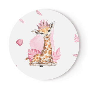 Baby animal's rose - Panneau rond plein - Girafe