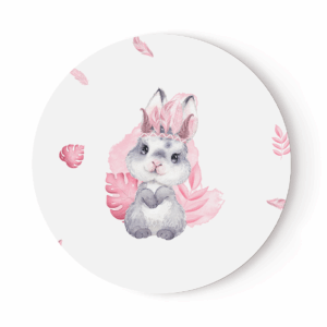 Baby animal's rose - Panneau rond plein - Lapin