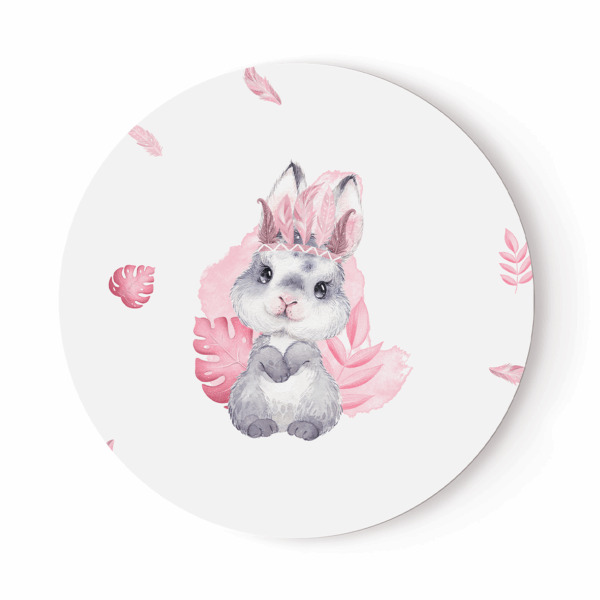 Baby animal's rose - Panneau rond plein - Lapin