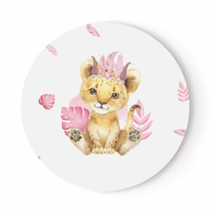 Baby animal's rose - Panneau rond plein - Lionceau