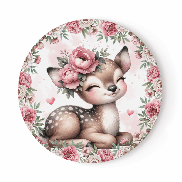 Ma petite biche fleuris - Panneau rond plein