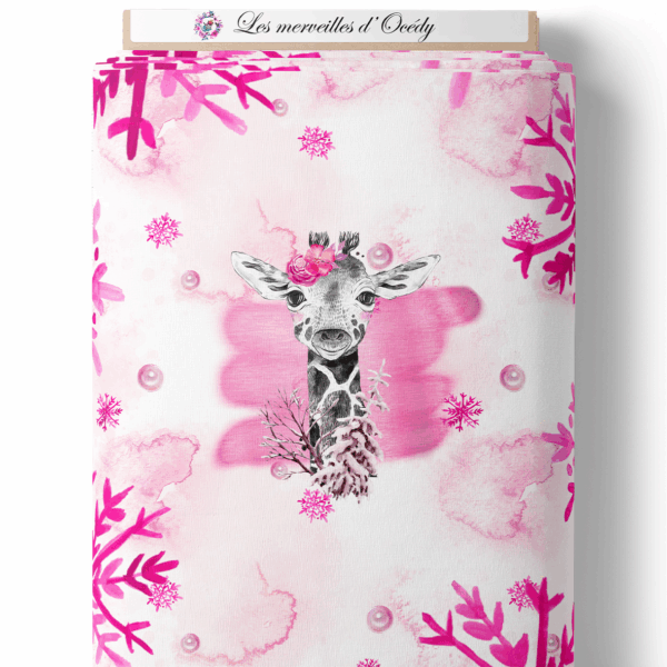 Safari Ice - Rose - Panneau central - Girafe