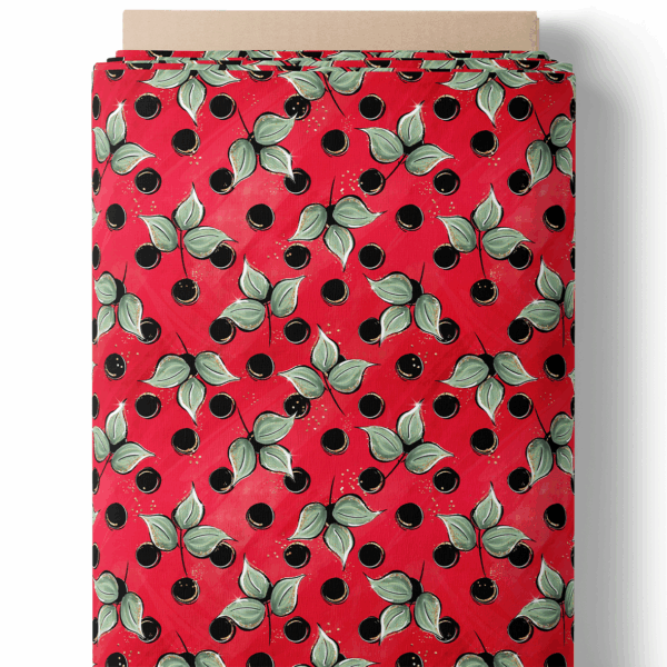 Feuillage rouge et pois noirs