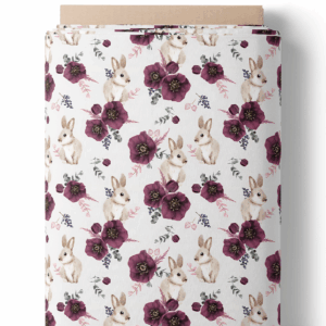 Lapin et fleurs prune - Sur laize
