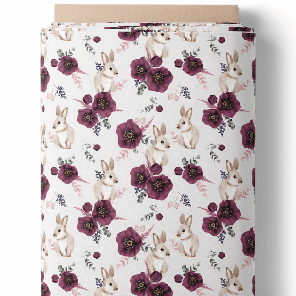 Lapin et fleurs prune - Unis écru – Image 3