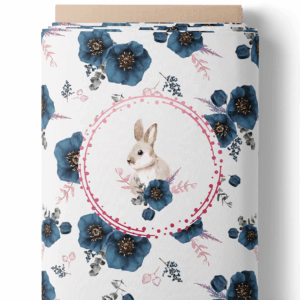 Lapin et fleurs bleu pétrole - Panneau central
